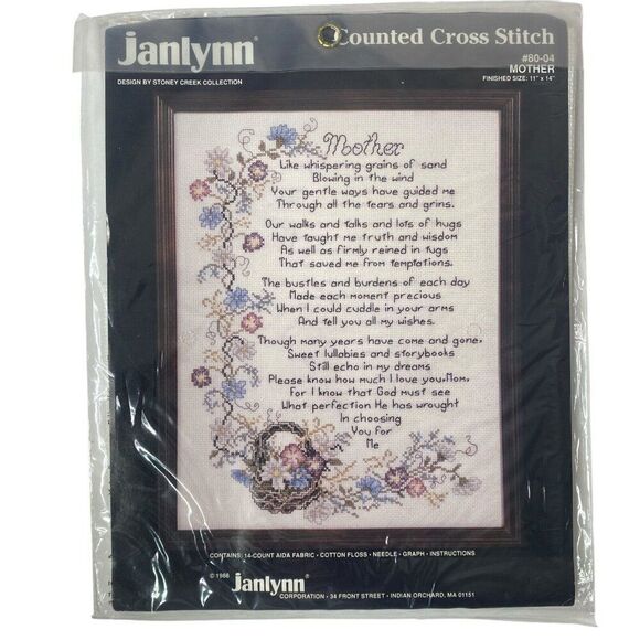 Janlynn Cross Stitch Kit Mother 80-04 Vintage 1988 New Package - Picture 1 of 5